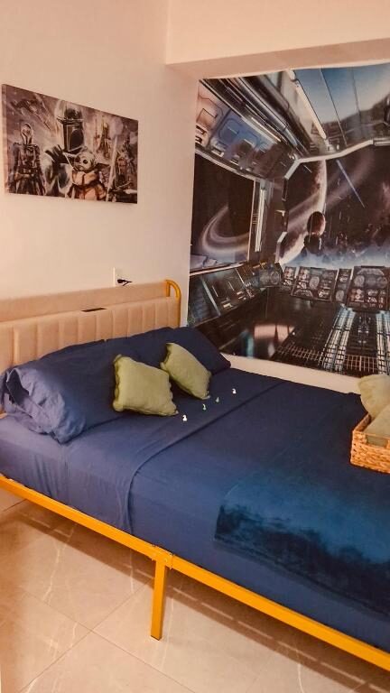 Room with a Star Wars wall mural and a double bed at Atrium
